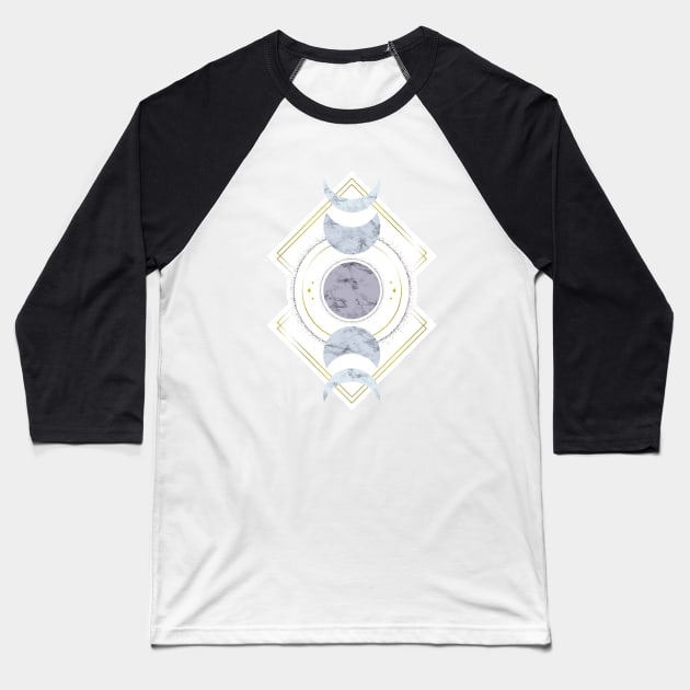 Marble Moon Phases Baseball T-Shirt by Barlena